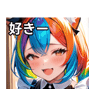 猫耳のレインボーヘア ＆ 大喜びの表情（個別スタンプ：35）
