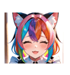 猫耳のレインボーヘア ＆ 大喜びの表情0（個別スタンプ：2）