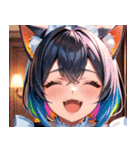 猫耳のレインボーヘア ＆ 大喜びの表情0（個別スタンプ：4）