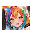 猫耳のレインボーヘア ＆ 大喜びの表情0（個別スタンプ：20）