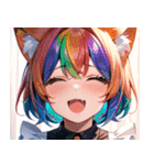 猫耳のレインボーヘア ＆ 大喜びの表情0（個別スタンプ：28）