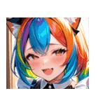 猫耳のレインボーヘア ＆ 大喜びの表情0（個別スタンプ：35）