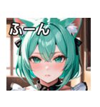 猫耳のミントグリーンの髪 ＆好奇心旺盛な顔（個別スタンプ：9）