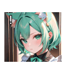 猫耳のミントグリーンの髪 ＆好奇心旺盛な顔（個別スタンプ：14）