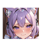 猫耳のラベンダー色の髪 ＆ 照れ笑い（個別スタンプ：14）