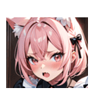 猫耳のピンク髪 ＆ びっくりした顔0（個別スタンプ：3）