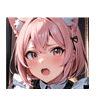 猫耳のピンク髪 ＆ びっくりした顔0（個別スタンプ：12）
