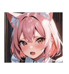 猫耳のピンク髪 ＆ びっくりした顔0（個別スタンプ：33）