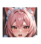 猫耳のピンク髪 ＆ びっくりした顔0（個別スタンプ：34）