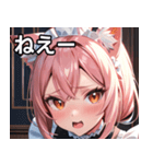 猫耳のピンク髪 ＆ びっくりした顔（個別スタンプ：8）