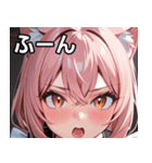 猫耳のピンク髪 ＆ びっくりした顔（個別スタンプ：9）