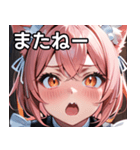 猫耳のピンク髪 ＆ びっくりした顔（個別スタンプ：18）