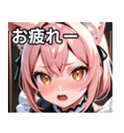 猫耳のピンク髪 ＆ びっくりした顔（個別スタンプ：27）