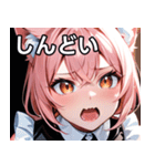 猫耳のピンク髪 ＆ びっくりした顔（個別スタンプ：32）