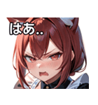 猫耳のワインレッドの髪 ＆ 怒った顔（個別スタンプ：24）