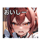 猫耳のワインレッドの髪 ＆ 怒った顔（個別スタンプ：31）