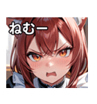 猫耳のワインレッドの髪 ＆ 怒った顔（個別スタンプ：33）