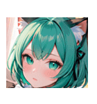 猫耳のミントグリーンの髪＆好奇心旺盛な顔0（個別スタンプ：1）