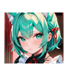 猫耳のミントグリーンの髪＆好奇心旺盛な顔0（個別スタンプ：2）