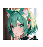 猫耳のミントグリーンの髪＆好奇心旺盛な顔0（個別スタンプ：4）