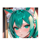 猫耳のミントグリーンの髪＆好奇心旺盛な顔0（個別スタンプ：5）
