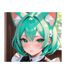 猫耳のミントグリーンの髪＆好奇心旺盛な顔0（個別スタンプ：6）