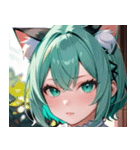 猫耳のミントグリーンの髪＆好奇心旺盛な顔0（個別スタンプ：7）