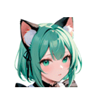 猫耳のミントグリーンの髪＆好奇心旺盛な顔0（個別スタンプ：8）