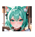 猫耳のミントグリーンの髪＆好奇心旺盛な顔0（個別スタンプ：9）