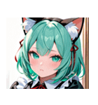 猫耳のミントグリーンの髪＆好奇心旺盛な顔0（個別スタンプ：11）