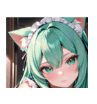 猫耳のミントグリーンの髪＆好奇心旺盛な顔0（個別スタンプ：13）
