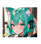 猫耳のミントグリーンの髪＆好奇心旺盛な顔0（個別スタンプ：15）