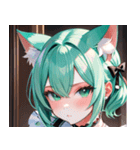 猫耳のミントグリーンの髪＆好奇心旺盛な顔0（個別スタンプ：17）