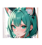 猫耳のミントグリーンの髪＆好奇心旺盛な顔0（個別スタンプ：18）