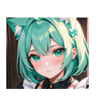 猫耳のミントグリーンの髪＆好奇心旺盛な顔0（個別スタンプ：19）