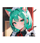 猫耳のミントグリーンの髪＆好奇心旺盛な顔0（個別スタンプ：20）