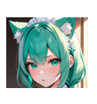猫耳のミントグリーンの髪＆好奇心旺盛な顔0（個別スタンプ：23）
