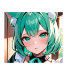 猫耳のミントグリーンの髪＆好奇心旺盛な顔0（個別スタンプ：24）