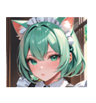猫耳のミントグリーンの髪＆好奇心旺盛な顔0（個別スタンプ：29）