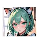猫耳のミントグリーンの髪＆好奇心旺盛な顔0（個別スタンプ：31）