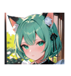 猫耳のミントグリーンの髪＆好奇心旺盛な顔0（個別スタンプ：32）