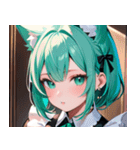 猫耳のミントグリーンの髪＆好奇心旺盛な顔0（個別スタンプ：33）