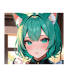 猫耳のミントグリーンの髪＆好奇心旺盛な顔0（個別スタンプ：34）