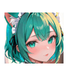 猫耳のミントグリーンの髪＆好奇心旺盛な顔0（個別スタンプ：35）