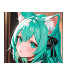 猫耳のミントグリーンの髪＆好奇心旺盛な顔0（個別スタンプ：39）