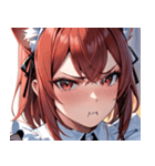 猫耳のワインレッドの髪 ＆ 怒った顔0（個別スタンプ：19）