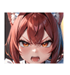 猫耳のワインレッドの髪 ＆ 怒った顔0（個別スタンプ：25）
