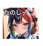 猫耳のレインボーヘア ＆ 混乱した顔（個別スタンプ：2）