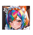 猫耳のレインボーヘア ＆ 混乱した顔（個別スタンプ：6）
