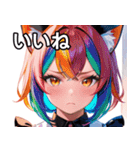 猫耳のレインボーヘア ＆ 混乱した顔（個別スタンプ：7）